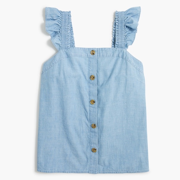 NWT Chambray button-front tank top with ruffl straps XSP - Picture 1 of 7